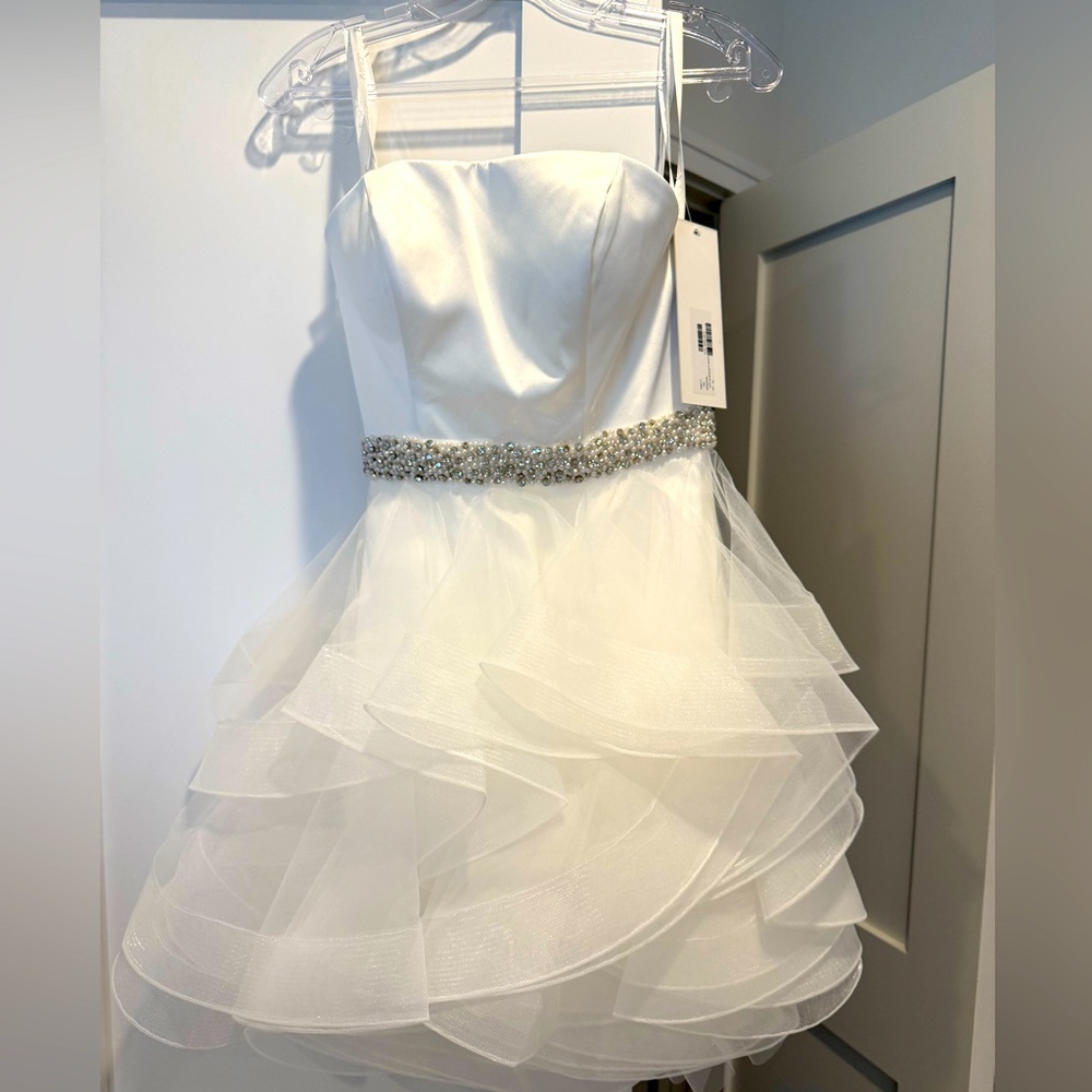 Jovani white strapless silk and taffeta dress, size 00, NWT